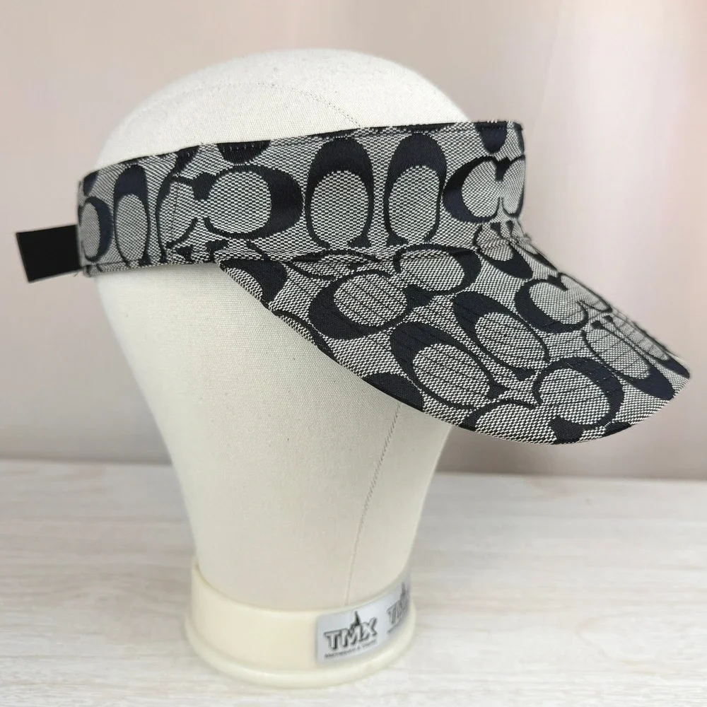 COACH‎ Signature Visor M/L Gray Black Logo Golf Beach Resort Vacation Tennis Y2K - Picture 2 of 9